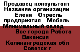 Продавец-консультант › Название организации ­ Елена › Отрасль предприятия ­ Мебель › Минимальный оклад ­ 20 000 - Все города Работа » Вакансии   . Калининградская обл.,Советск г.